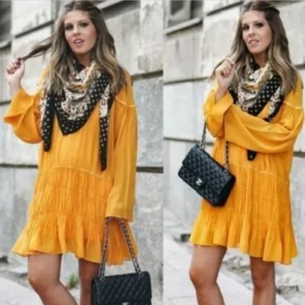 Zara Trafaluc Beaded Mini Boho Dress